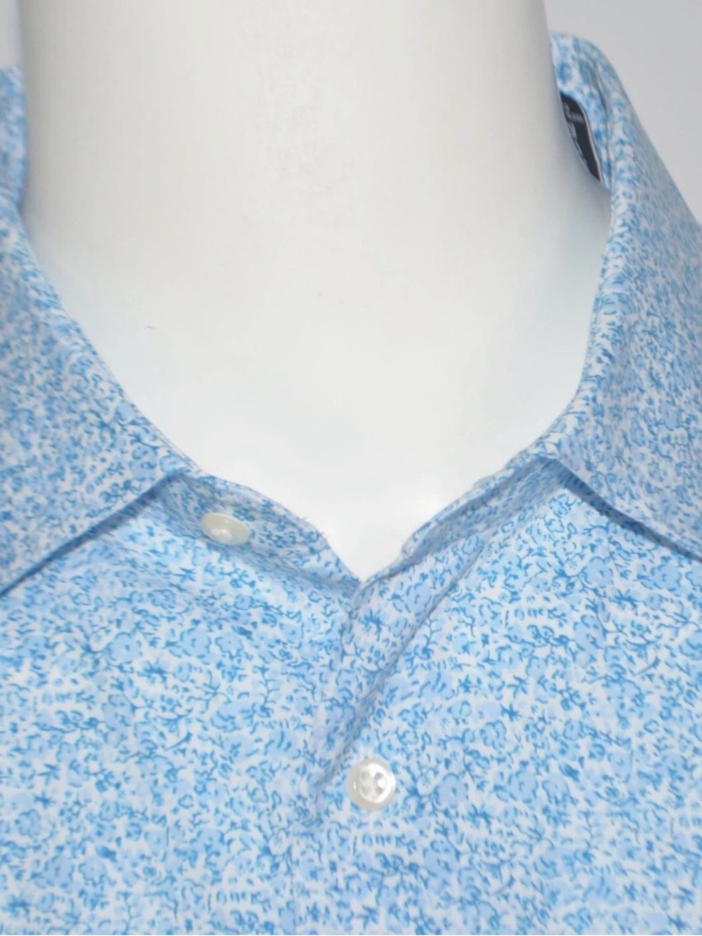 NORDSTOM Trim Fit Stretch Non Iron Blue Floral Cotton Dress Shirt 17.5 36/37